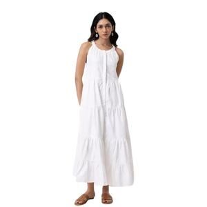 Reistor Sleeveless Embroidered Organic Cotton Tiered Maxi Dress Pockets, 2XL